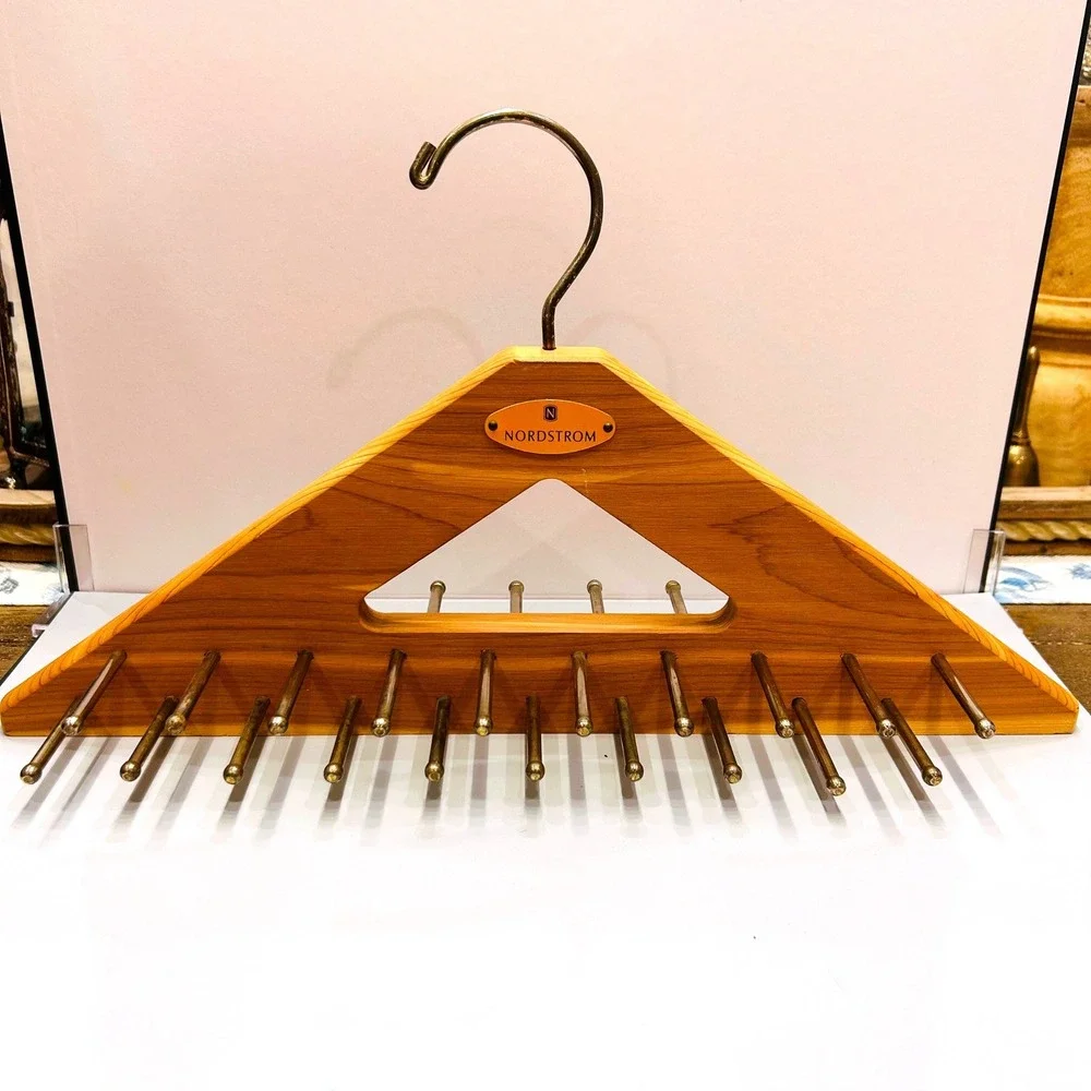 Nordstrom Store Display Hanger Vintage Wood Brass Tie Rack Retail Fixture 90s